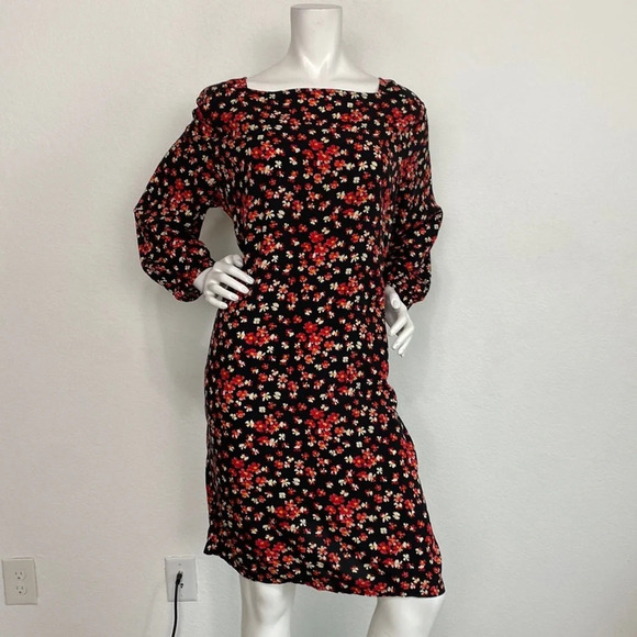 GAP Black Multicolor Ditsy Floral With Pockets Square Neck Sheath Dress Size XL - Picture 1 of 7